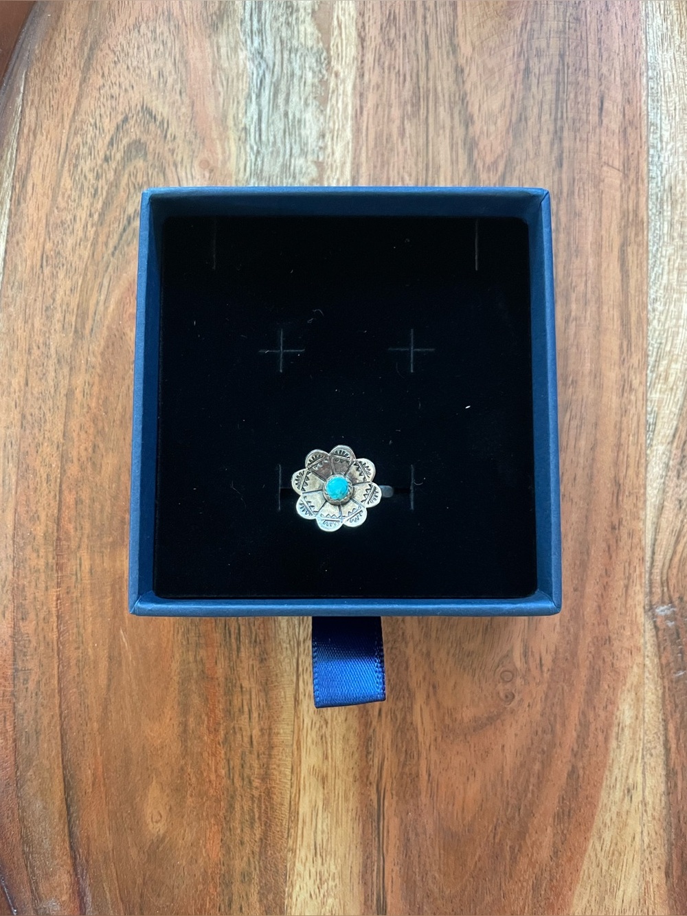 Native American Turquoise Sterling Silver Flower Ring